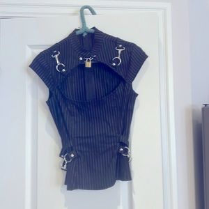 Lip Service Gangsta Pranksta black with white pinstripe top